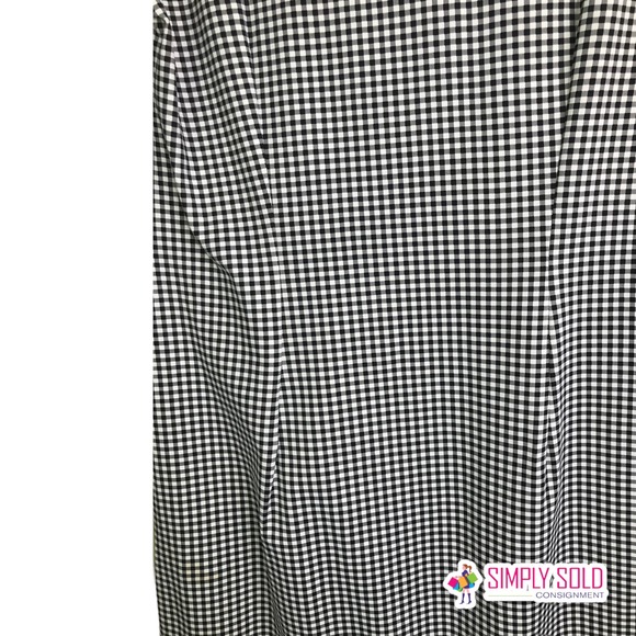 J. McLaughlin Women's A-Line Dress 3/4 Sleeve Black White Gingham Plaid V-Neck S - Picture 4 of 11